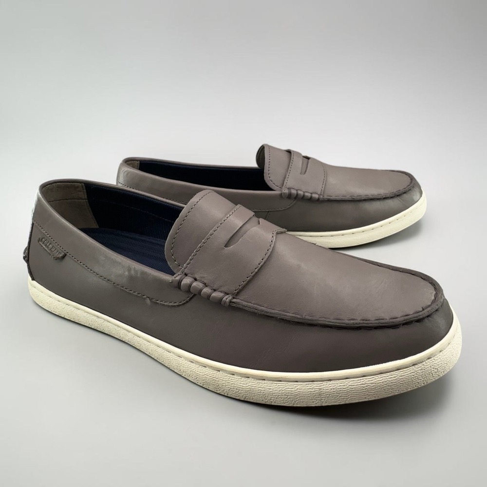 Cole Haan Grand.OS Nantucket Penny Loafer Mens 12M Grey Leather C27792 Slip On